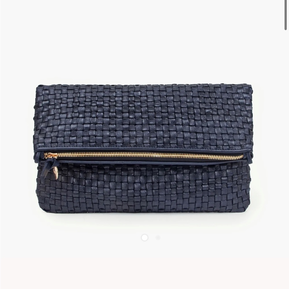 Clare V Twilight black navy blue clutch purse with tabs